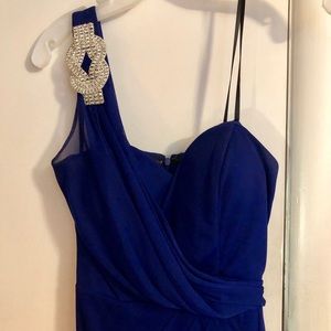 Royal blue long prom dress with one strap